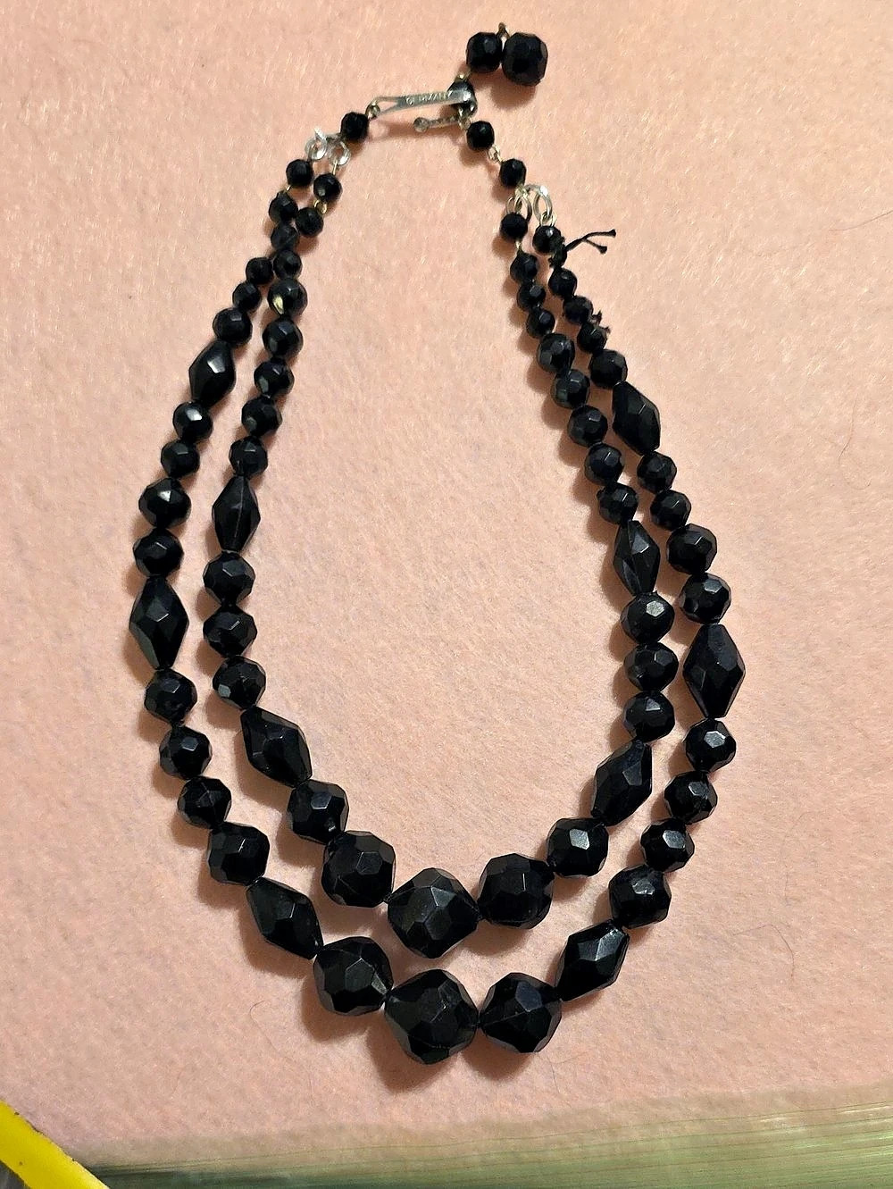 Vintage Black Faceted, Graduated Bead Necklace, Collectible 'Germany' Clasp